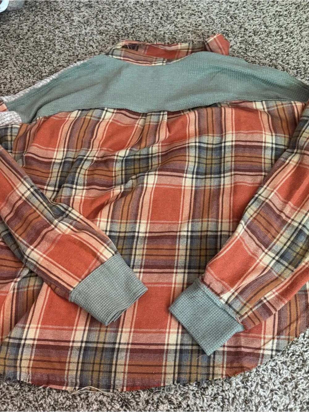 Oli & Hali Orange Plaid & Olive Knit Button-Down Shirt - Picture 4 of 4